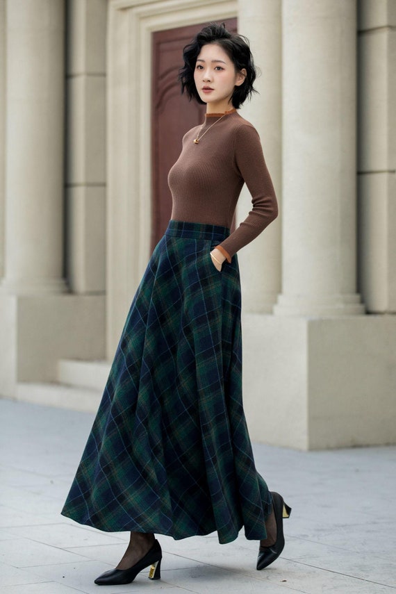 Long Plaid Skirt Next Long Plaid Skirt Red Maxi Skirt Yarn Plaid