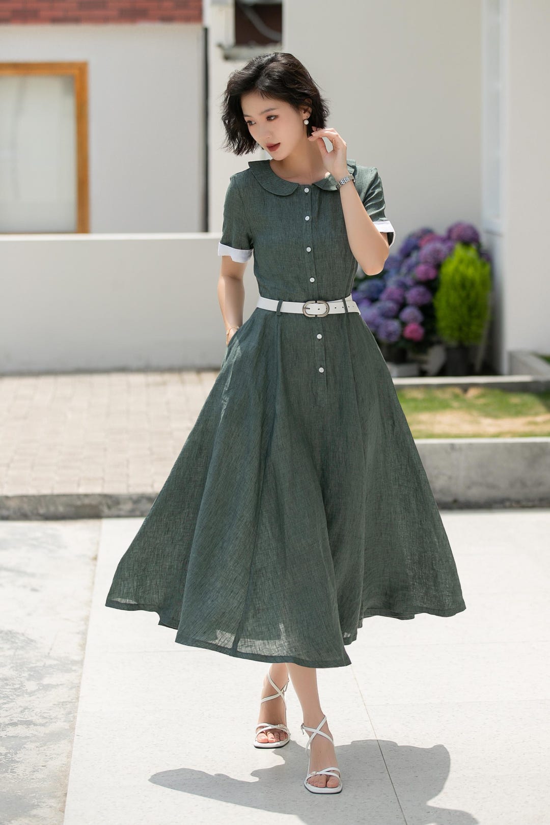 CHICLINE★Ledoc Collar Button Belt Dress★ LOOBIS Women's 2024 casual Summer Shirt Dresses Long Sleeve