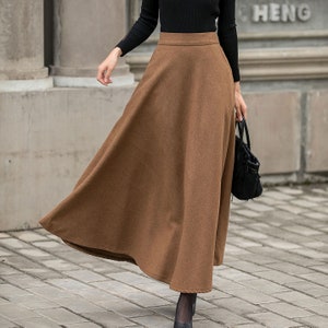 Edwardian Ladies Clothing – 1900, 1910s, Titanic Era     Brown Wool Maxi Skirt Women High Waist Flared Skirt Warm Winter Skirt A Line Long Skirt Plus Size Skirt Swing Skirt Xiaolizi 3149  AT vintagedancer.com