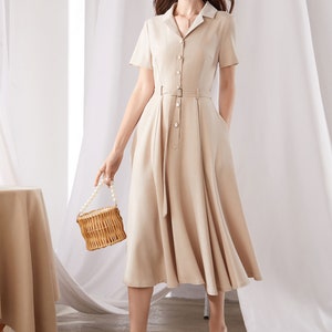 1950s Women's Midi Dress, Button up Shirt Dress, Summer Short Sleeve ...