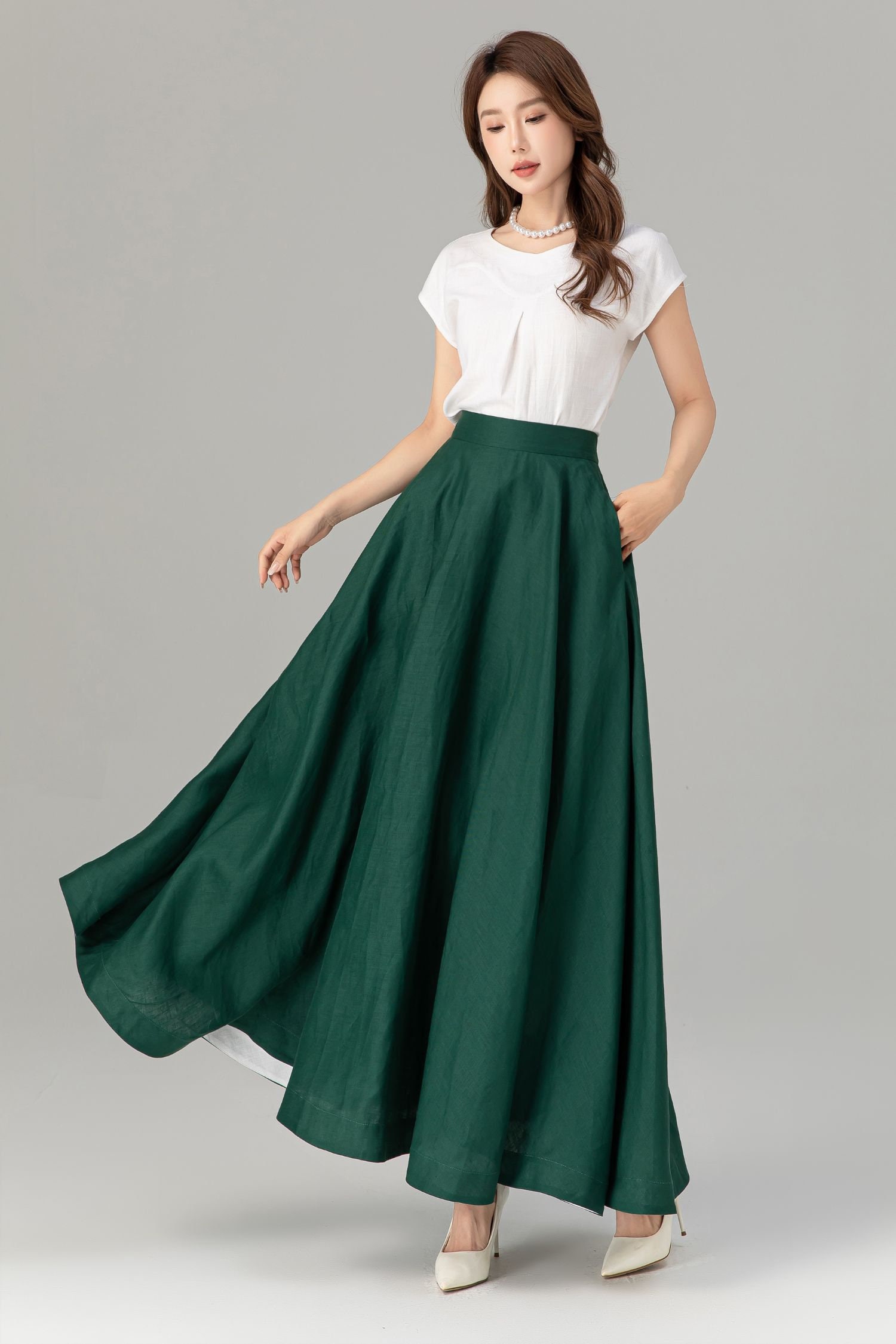 Linen Skirt, Maxi Skirt, Long Linen Skirt, Green Linen Skirt