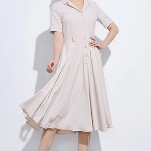 Vintage Inspired Swing Midi Dress Women, Fit and Flare Dress, 50s Work Dress, Short sleeve Button up Long Dress, Custom party dress 2318 image 4
