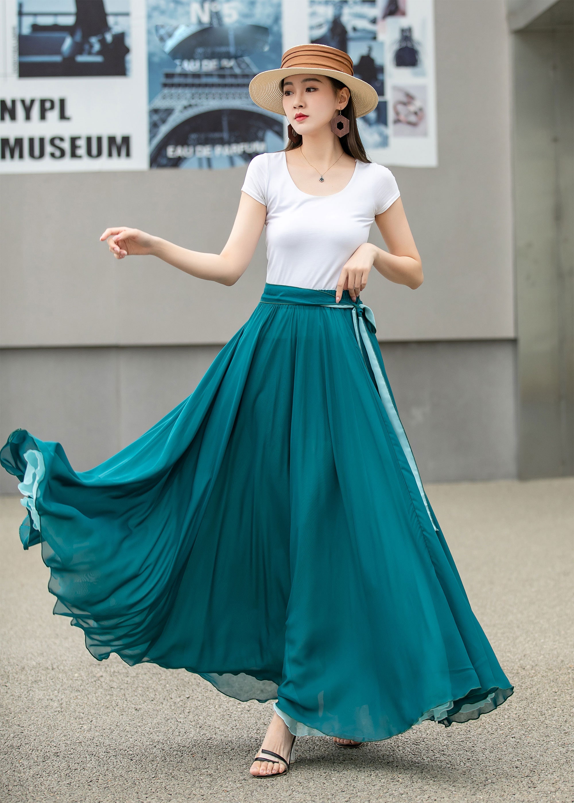 Navy blue deals chiffon maxi skirt