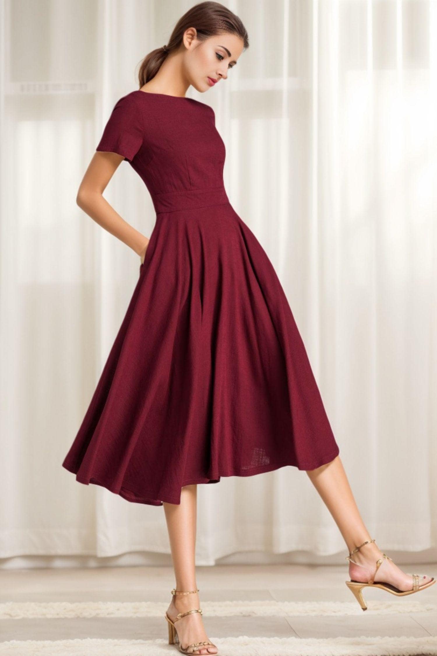 burgundy midi dresses Maeve Corset Midi Dress in Burgundy - Elegant Evening Wear main image 0