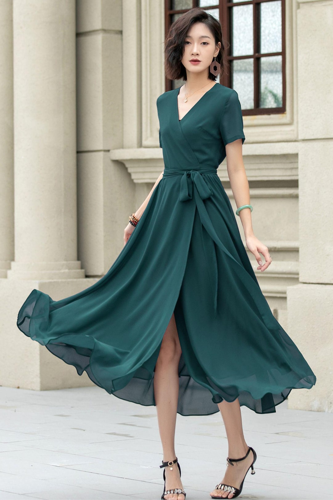Chiffon Dress, Wrap Dress, Summer Midi Chiffon Dress, Womens