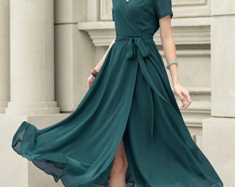 ＊韓国＊［VINVLE］Daisy V-neck Chiffon Check Long One-piece Bohemian Laser-Cut Chiffon Maxi Dress | LOVESTITCH