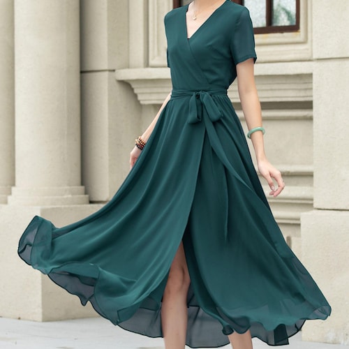 knee length dresses for ladies Beige Floral Pleated Short Sleeve Chiffon Maternity Midi Dress – PinkBlush