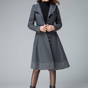 Warm Winter Coat, Dark Gray Coat, Wool Coat, Button Coat, Fit and Flare ...