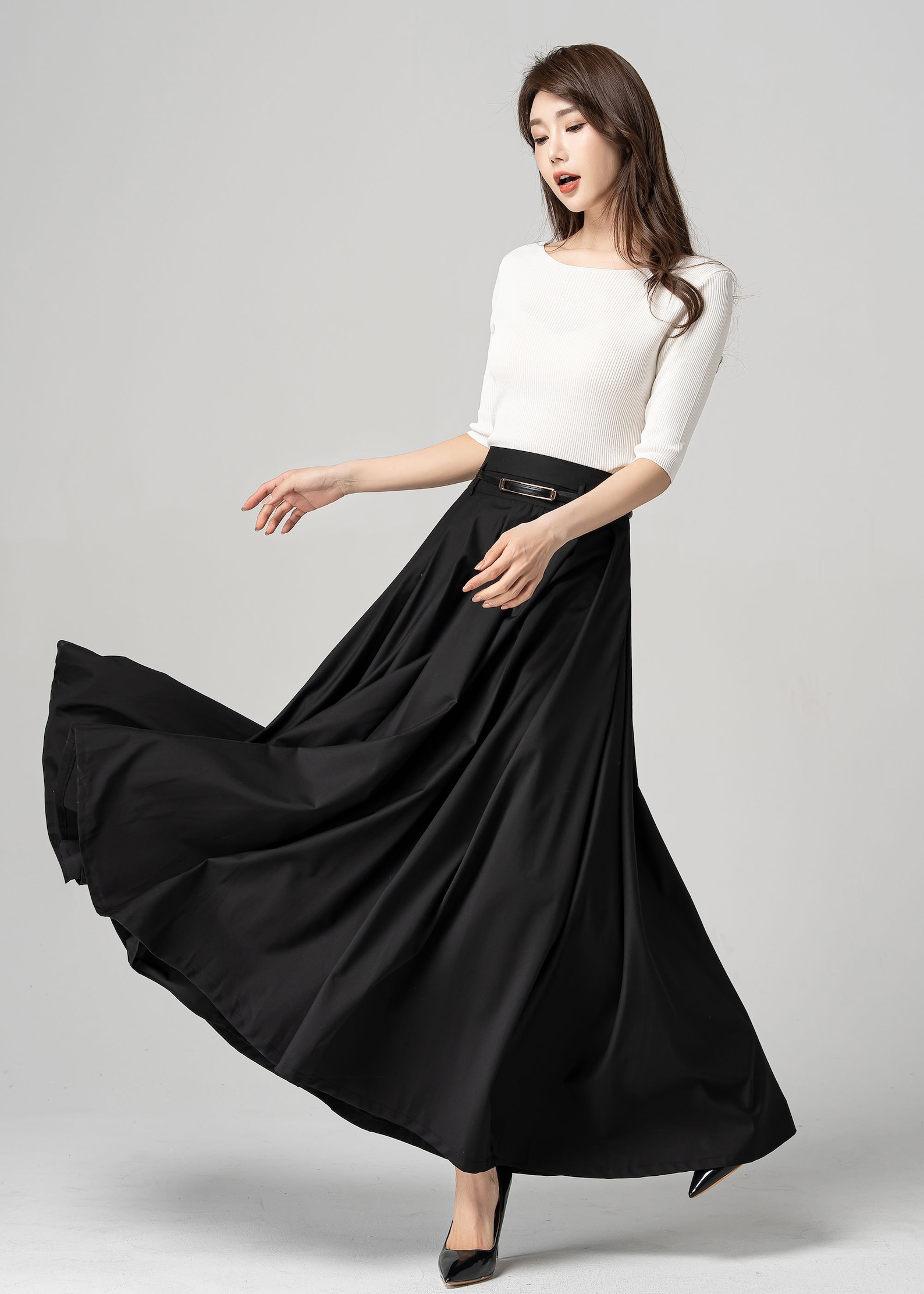 Black Swing Skirt Pleated Maxi Skirt Womens Long Skirt - Etsy