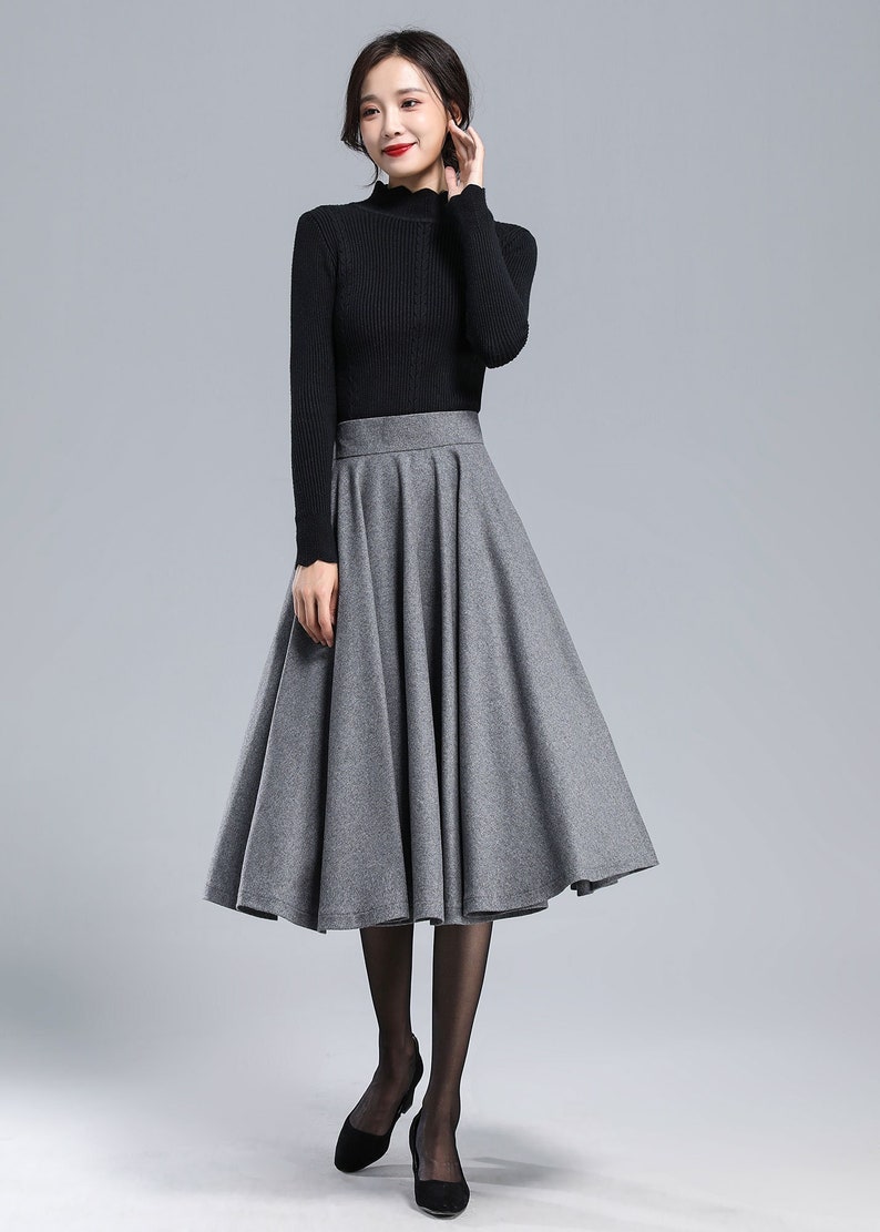 Gray Wool Skirt Wool Circle Skirt Wool Midi Skirt Women - Etsy