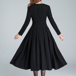 Long black dress, wool dress, winter dress, long women dresses, pleated dress, handmade dress, ladies dresses, long sleeve dress 1614 image 4