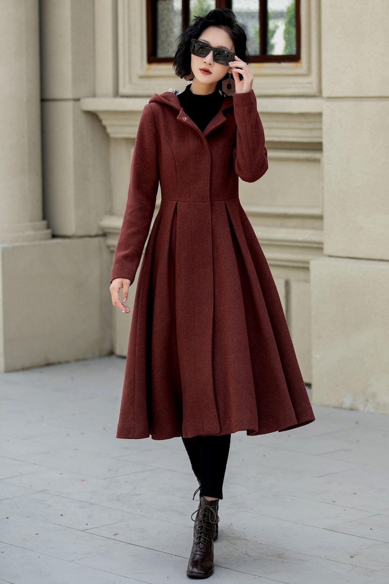 Wollmantel, Wollmantel mit Kapuze, Damen Wollmantel, Wintermantel Frauen, Swing Mantel, A-Linie Mantel, Täglicher Mantel, Handgemachter Mantel, Xiaolizi 5347 Bild 6