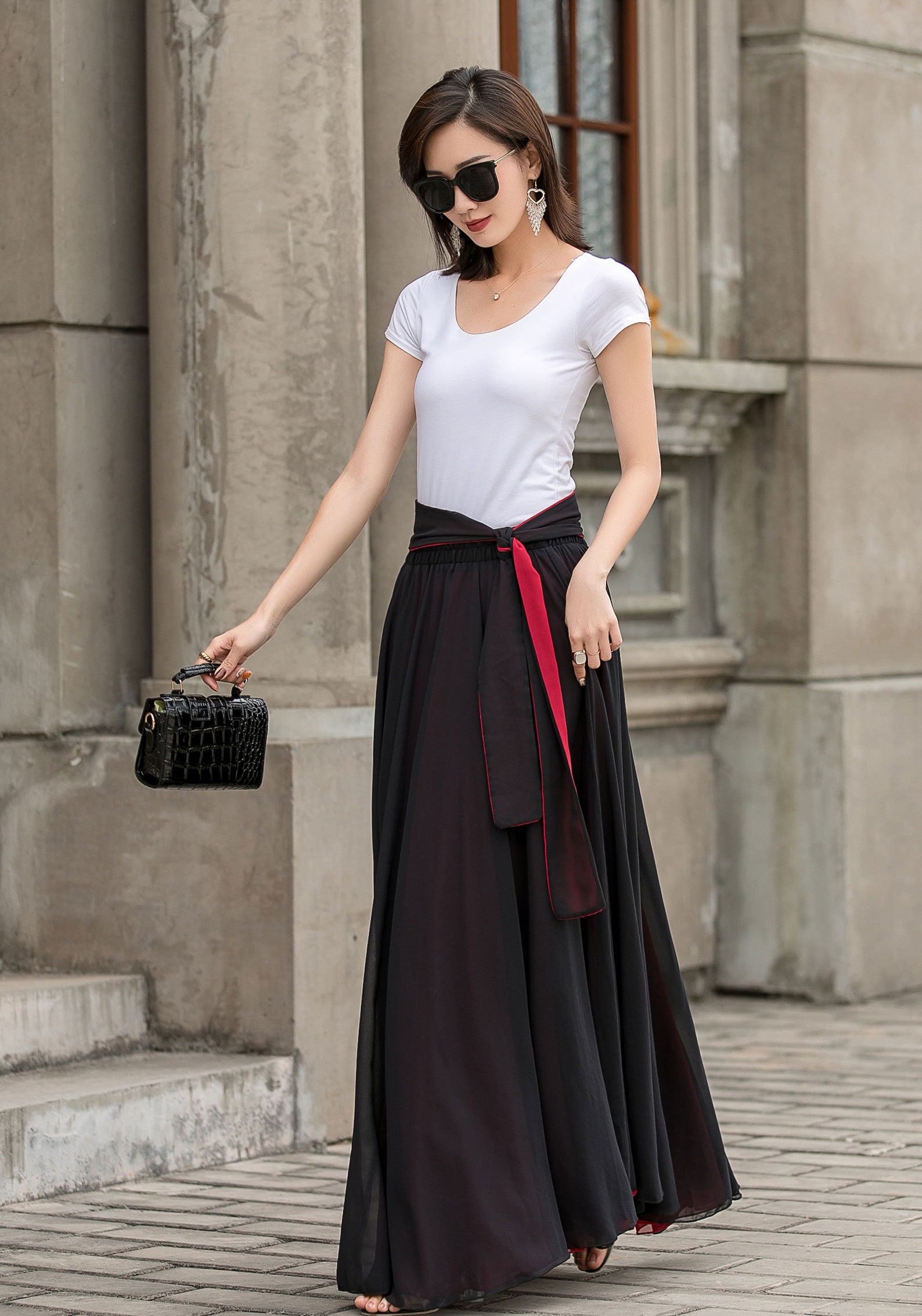 Black Long Chiffon Maxi Skirt Women Swing Full Circle Skirt - Etsy