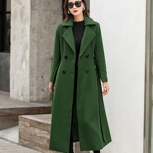 British Style Long Wool Coat in Green, Warm Coat Women, Vintage Winter ...