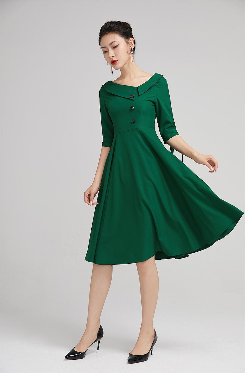 Green dress Swing cocktail dress Women dresses Vintage Midi Etsy