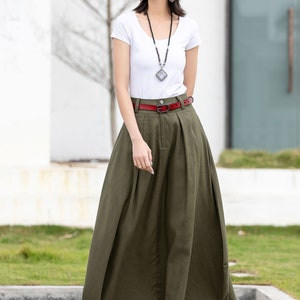 Army Green Linen Skirt, Asymmetrical Skirt, Casual Women Maxi Skirt ...