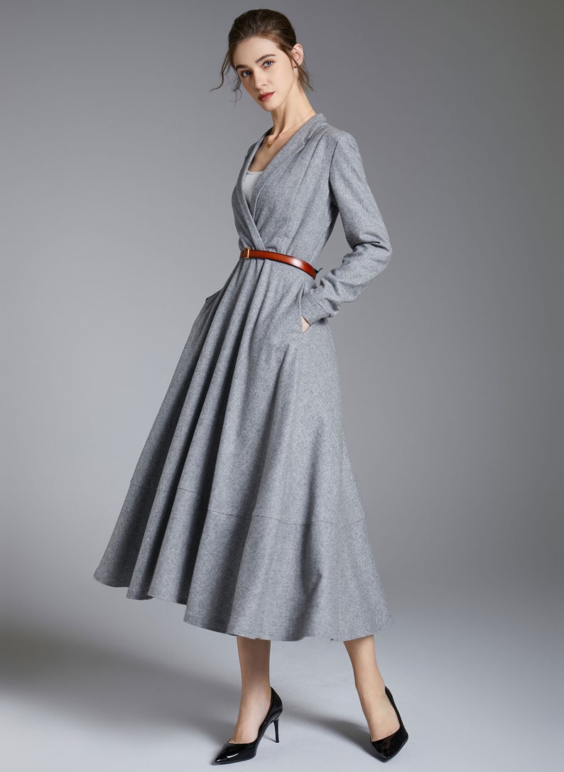 Gray Wool Dress Wool Midi Dress Long Sleeve Wool Dress Etsy