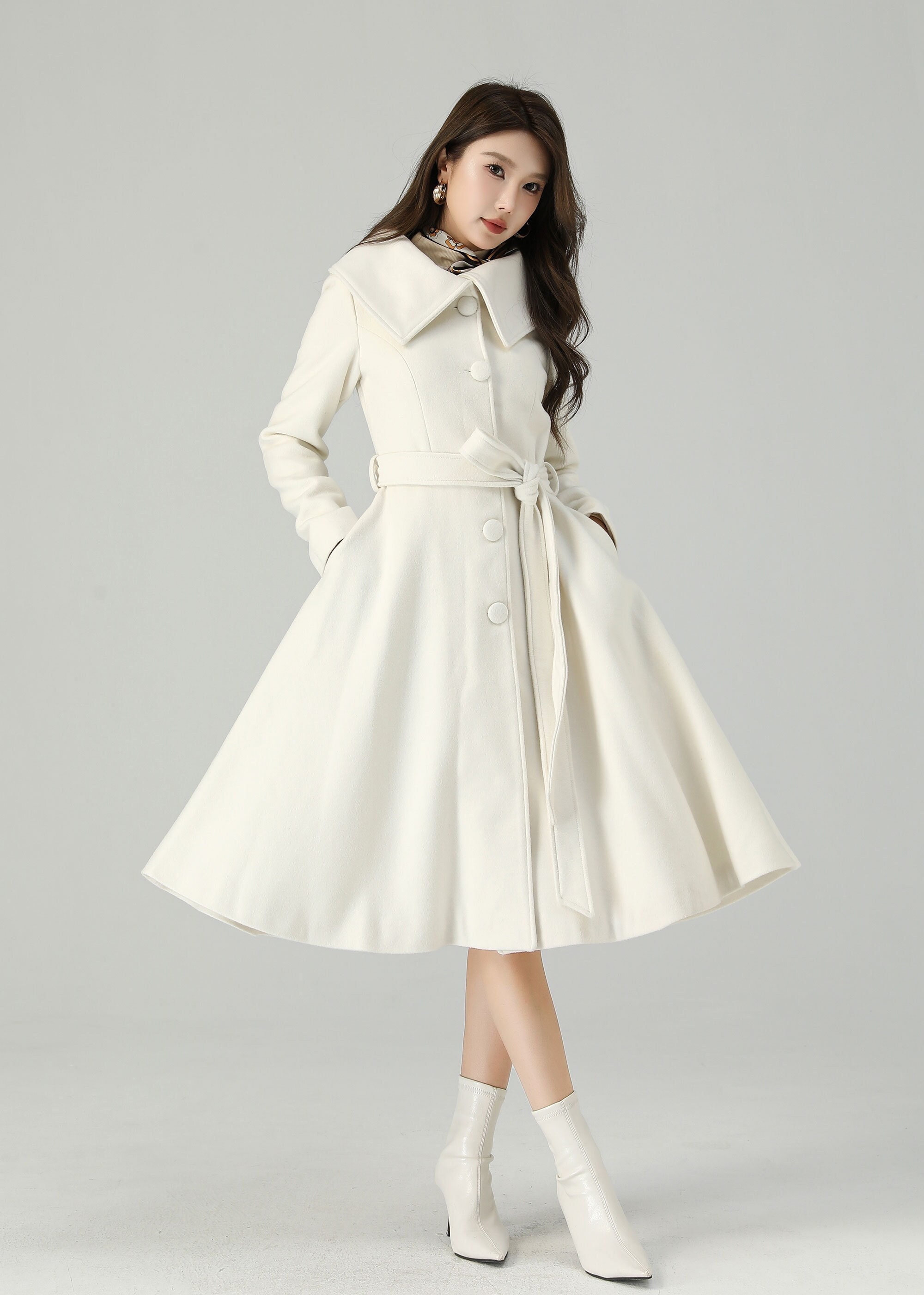 White Long Wool Princess Winter Coat 4520 White Long Wool Princess Winter Coat 4520