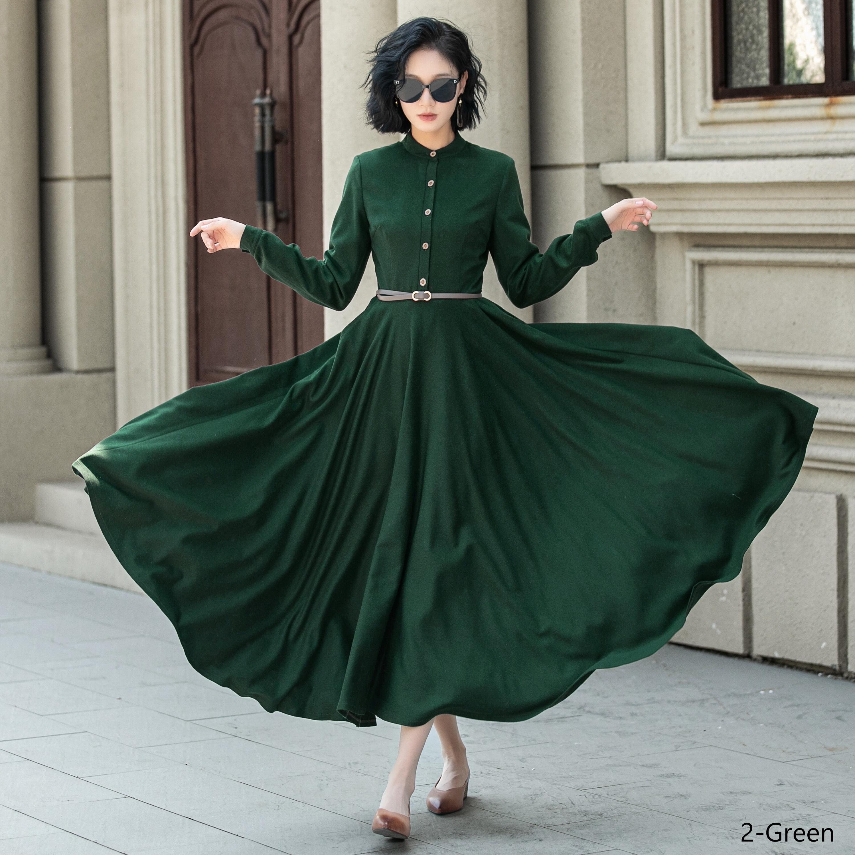 Wool Dress, Wool Maxi Dress, Women's Wool Dress, Long Sleeves Wool Dress,  Winter Dress, Dark Green Dress, Custom Dress, Xiaolizi 5314 - Etsy UK