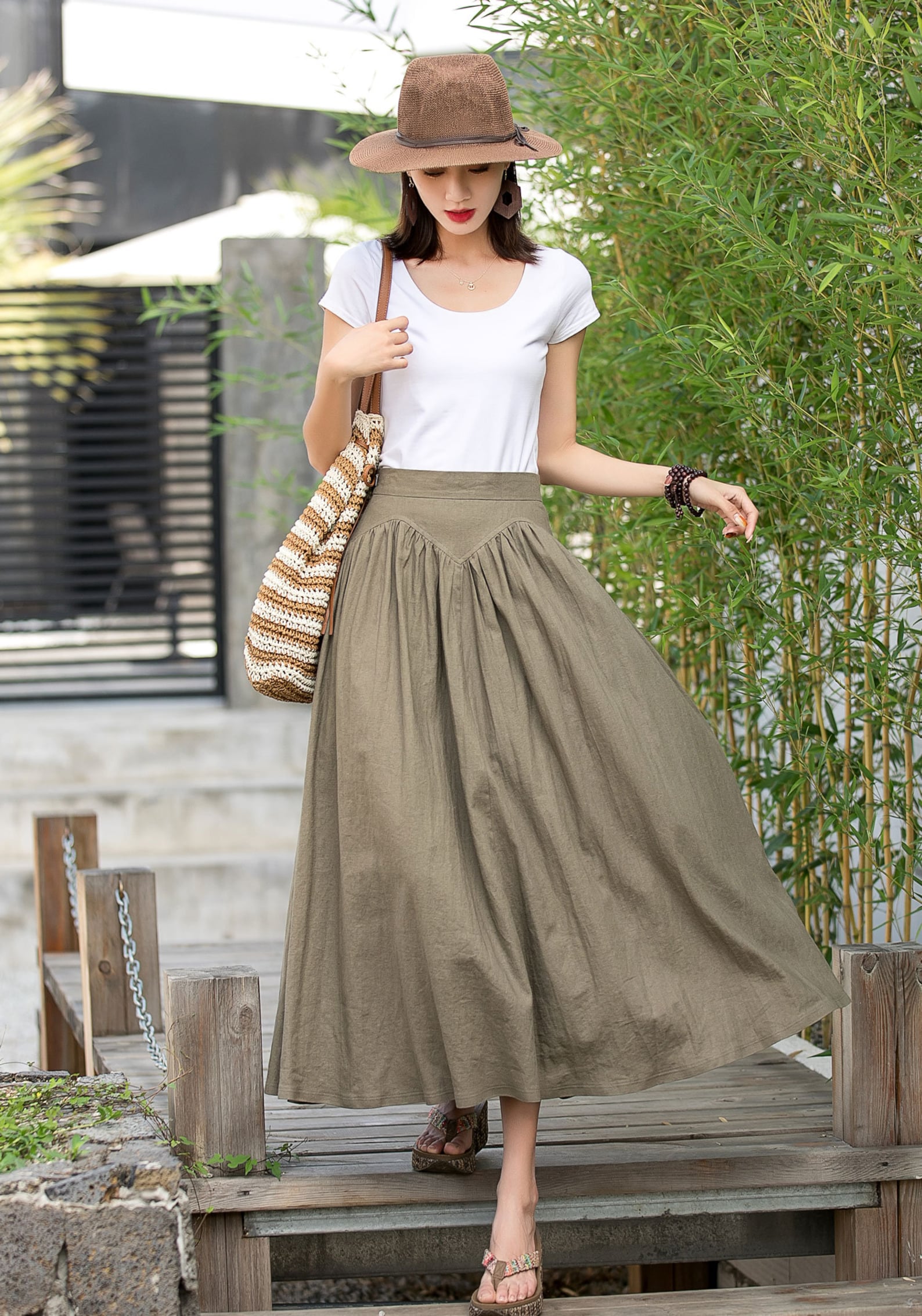 Linen Skirt Brown Linen midi Skirt Long linen Skirt Pleated | Etsy