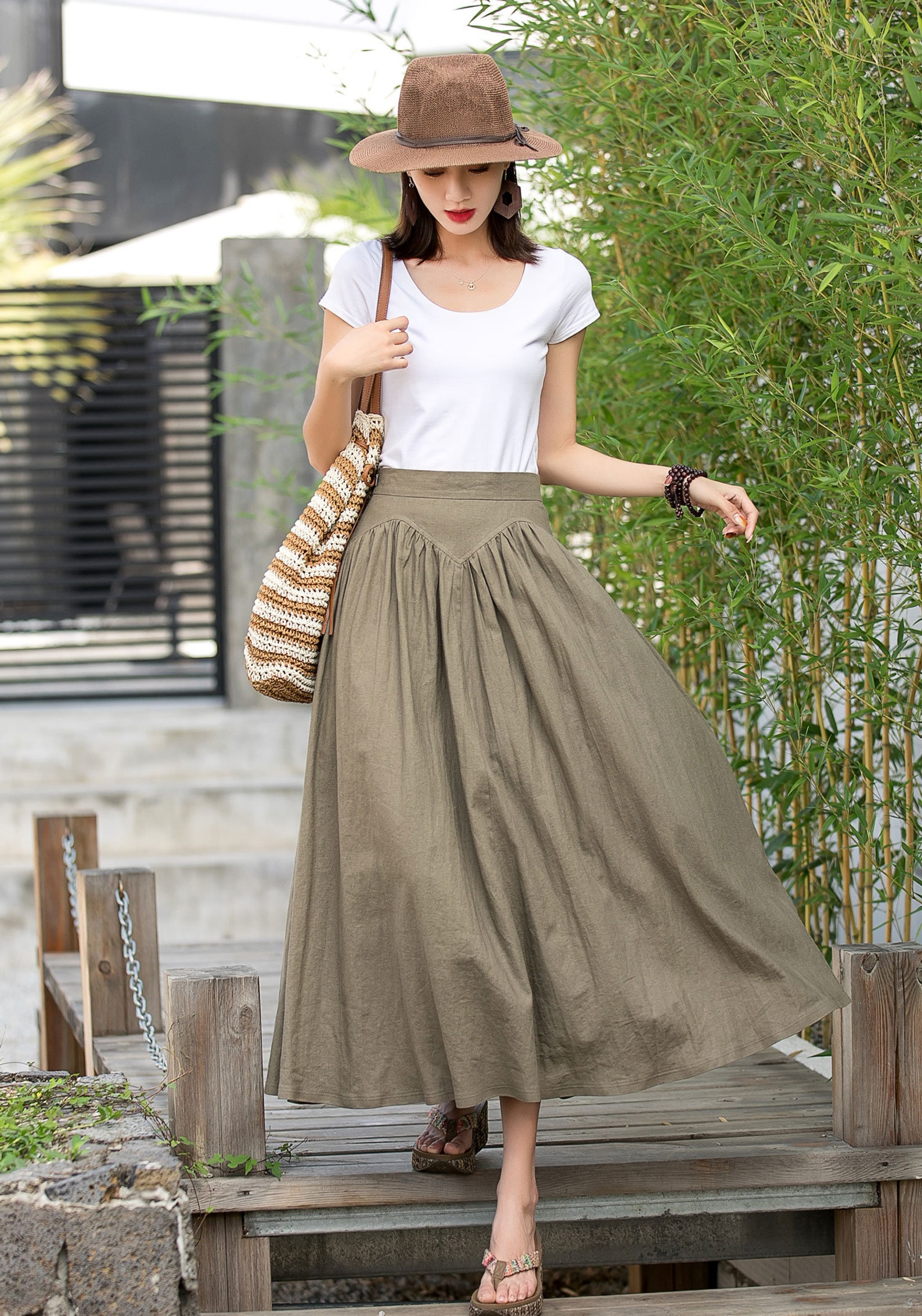 Linen Skirt Brown Linen midi Skirt Long linen Skirt Pleated Etsy