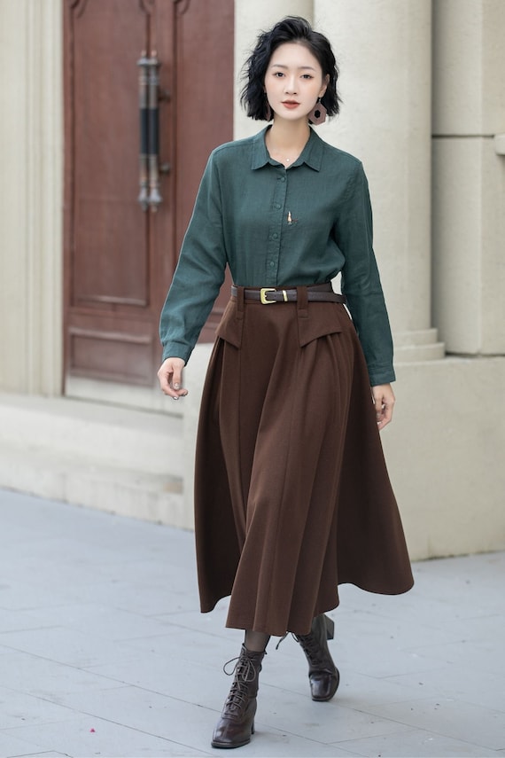 Brown Wool Skirt, Midi Skirt, Womens Wool Skirt, Winter