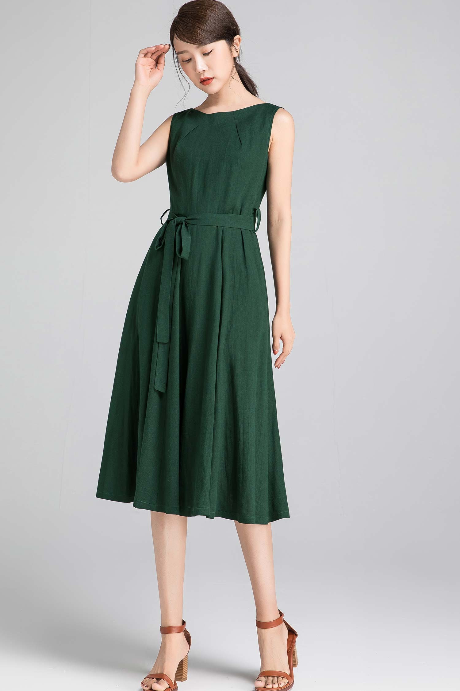 Linen Summer Maxi Dress | Xs Green Xiaolizi Handmade 50s Sleeveless Swing Midi In Blue 2347 Handmade By Xiaolizi Linen Summer Maxi Dress | Xs Green Xiaolizi Handmade 50s Sleeveless Swing Midi In Blue 2347 Handmade By Xiaolizi