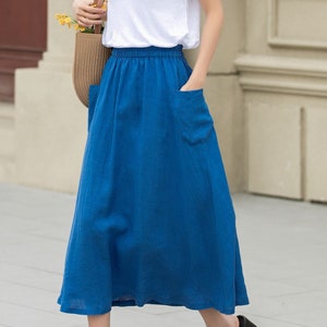 Linen skirt, Midi linen skirt, Blue linen skirt, A line skirt, Womens long linen skirt, Summer linen skirt, Custom skirt, Xiaolizi 4956 image 6