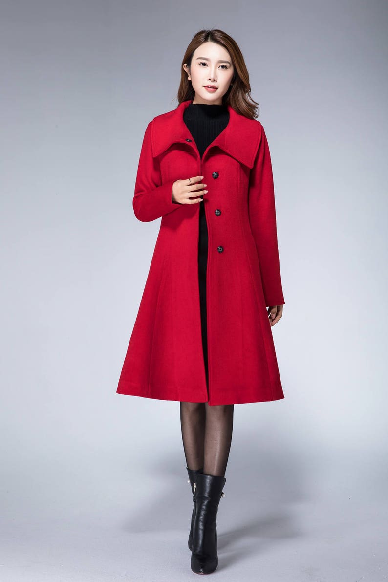peacoat women, coat jacket, wool coat, red coat, winter jacket, minimalist coat, short coat, warm coat, womens coats, handmade coat 1862# image 5