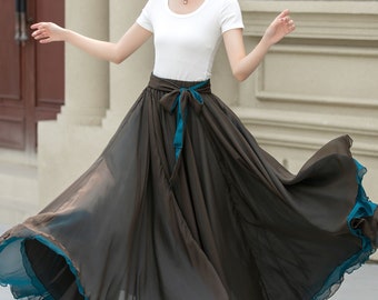 Chiffon Maxi Skirt, Summer Reversible Chiffon Skirt, Swing