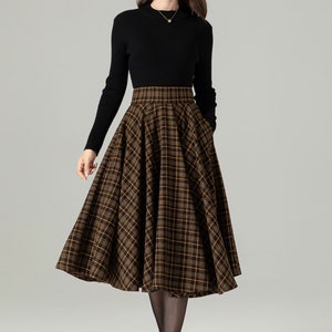 Midi Wool Plaid Skirt, Swing Wool Skirt, Wool Circle Skirt, Winter Autumn Skirt Women, High Waisted Wool Skirt, Retro Tartan Wool Skirt 4498 image 3