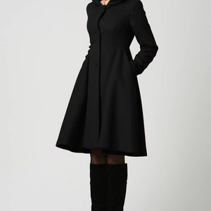 Wool Princess coat, Wool coat women, winter coat women, Hooded coat, Vintage inspired Swing coat, Hooded wool coat, Custom made coat 2647 4-Black