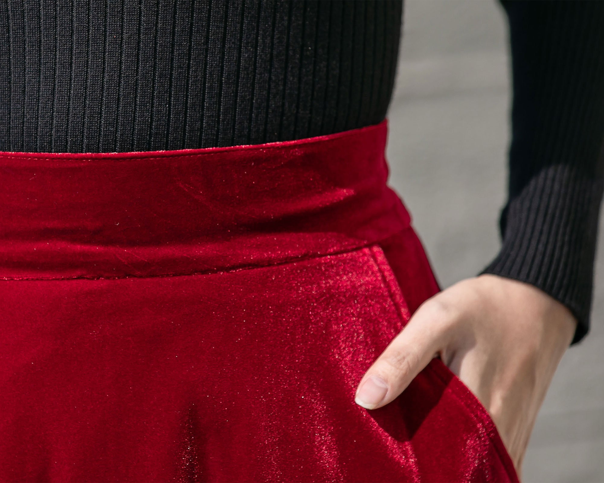 Red Long Velvet Skirt, High Waisted Skirt, Swing Skirt, A Red Long Velvet Skirt, High Waisted Skirt, Swing Skirt, A