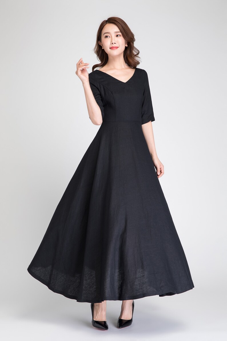 Prom dress long black linen dress formal dress maxi dress | Etsy
