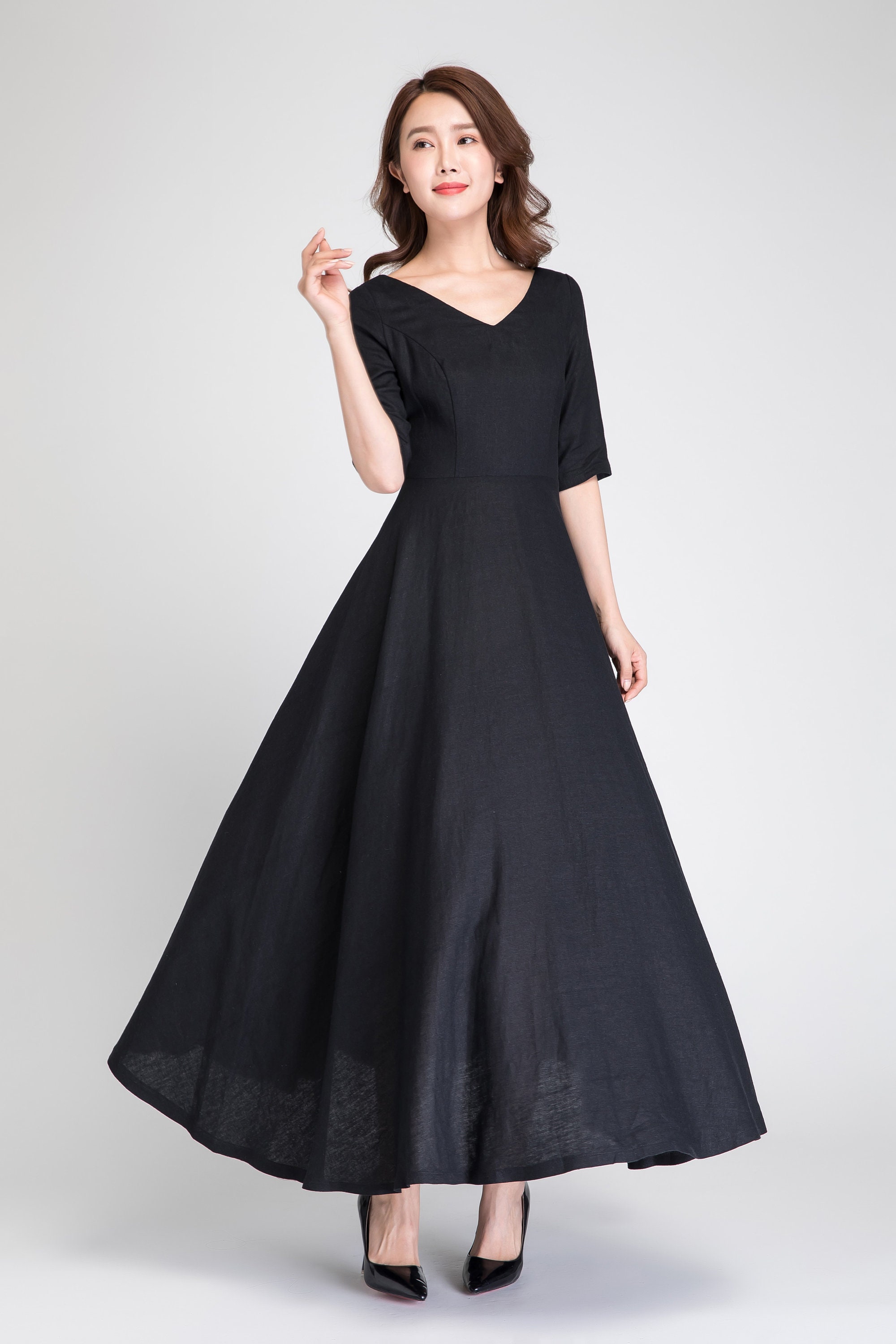 ladies black linen dress