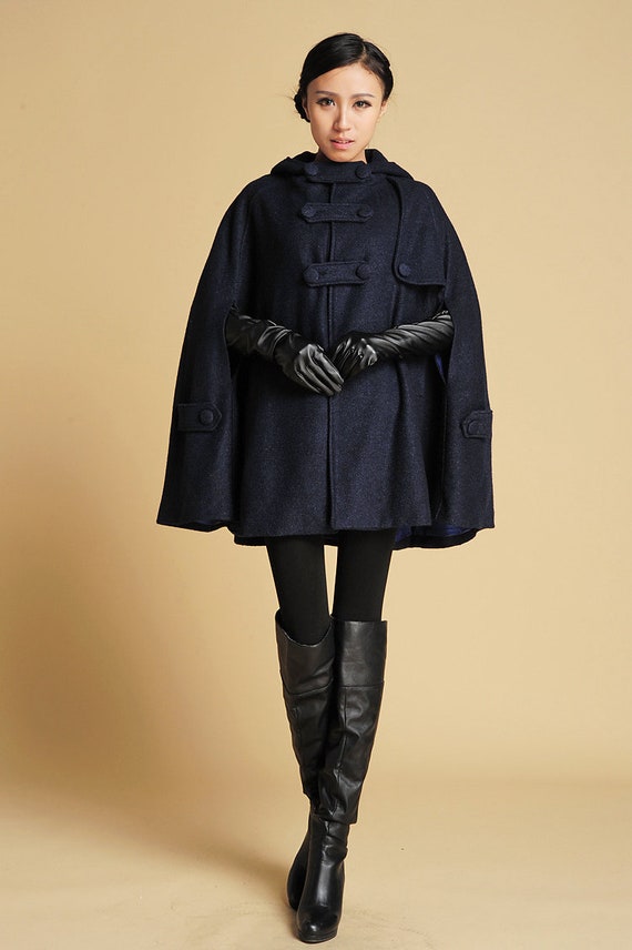 Oversized wool cape in Navy 0391# Oversized wool cape in Navy 0391#