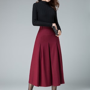 Midi Wool Skirt, Red Midi Skirt, Office Skirt, High Waist Skirt, Long ...