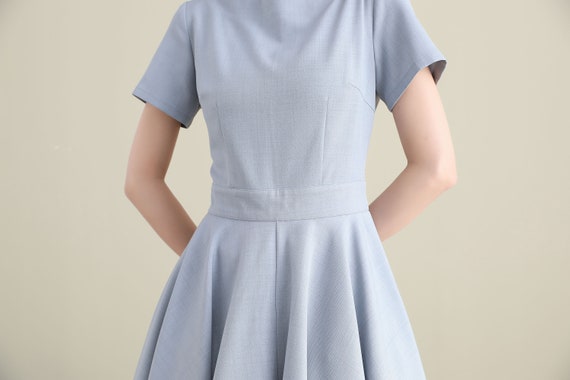 1950s Retro Midi Light Blue Swing Dress 3273 1950s Retro Midi Light Blue Swing Dress 3273