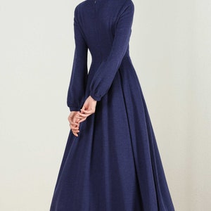 Long wool Maxi dress, Long sleeve wool dress, Blue wool dress, Wool dress, Woman dress, fit and flare dress, Autumn winter dress 2430# image 6
