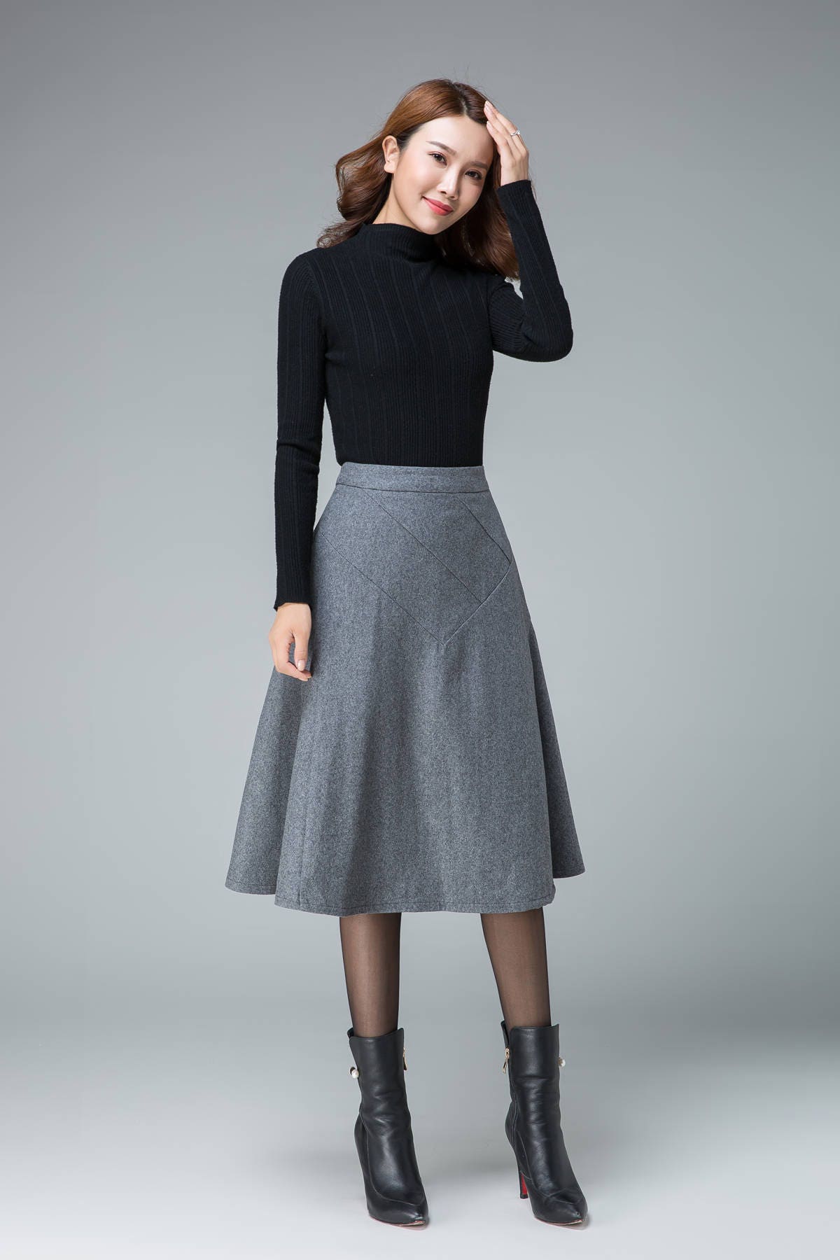 Grey wool skirt short skirt fitted skirt pleated skirt | Etsy