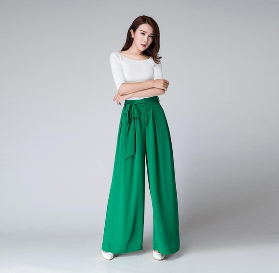 Trendy Wide Leg Palazzo Pants Outfit Women Maxi Chiffon Blend Etsy