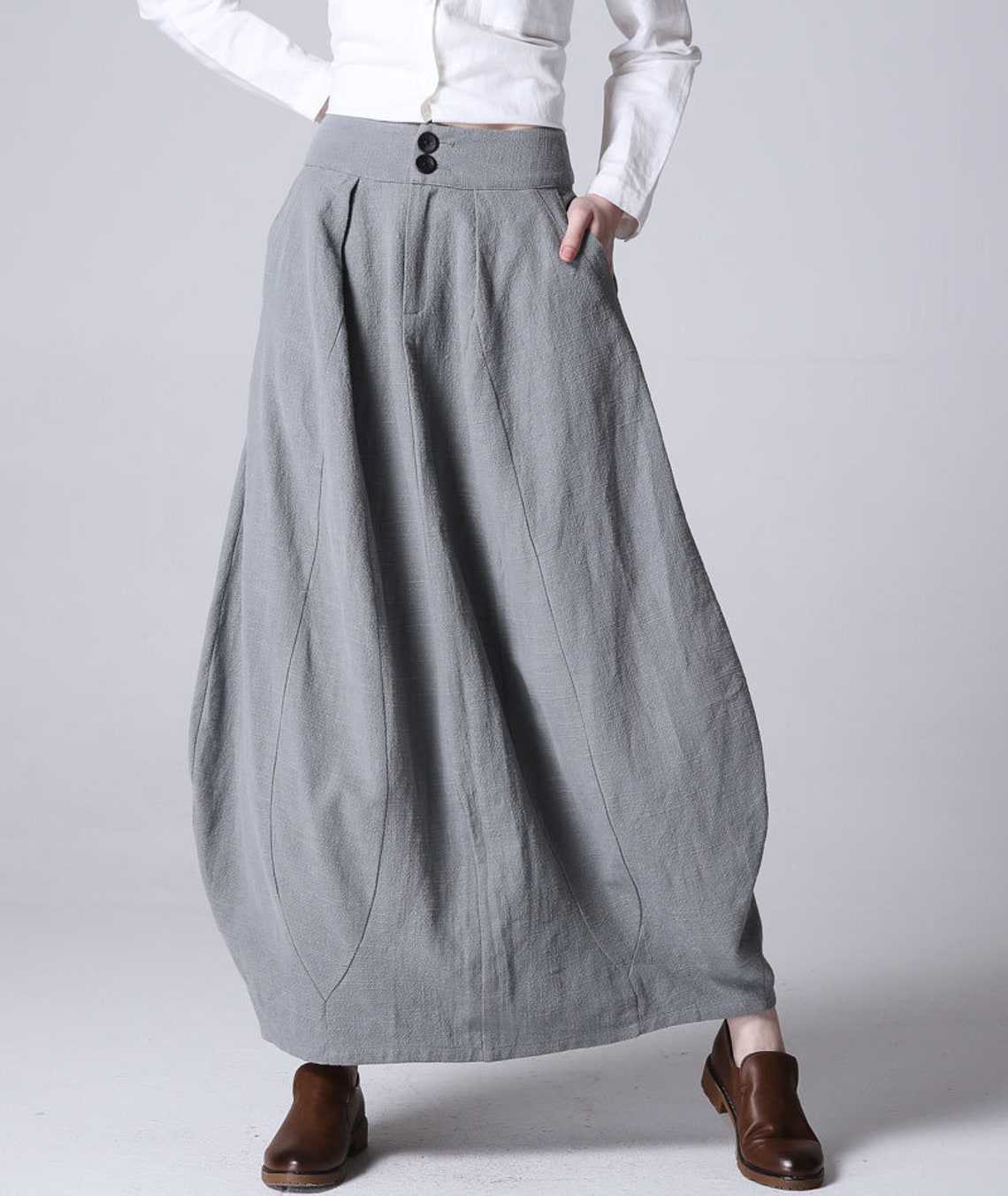 Linen skirt Linen Midi skirt with pockets High waisted | Etsy