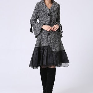 Swing White wool coat, winter wedding coat, wool coat for women, party coat, coat with lace, warm coat, dress wool coat, fashion coat 0725 gray-1052