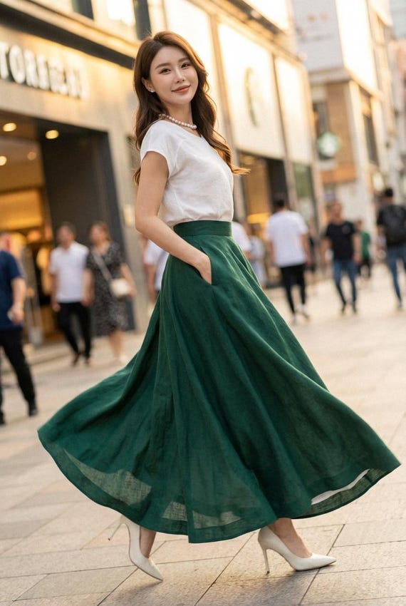 green skirt dress Forest Green Pleated Shimmer Satin Midi Skirt – PinkBlush
