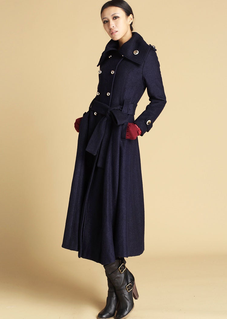 Blue coat long wool coat double breasted coat military | Etsy