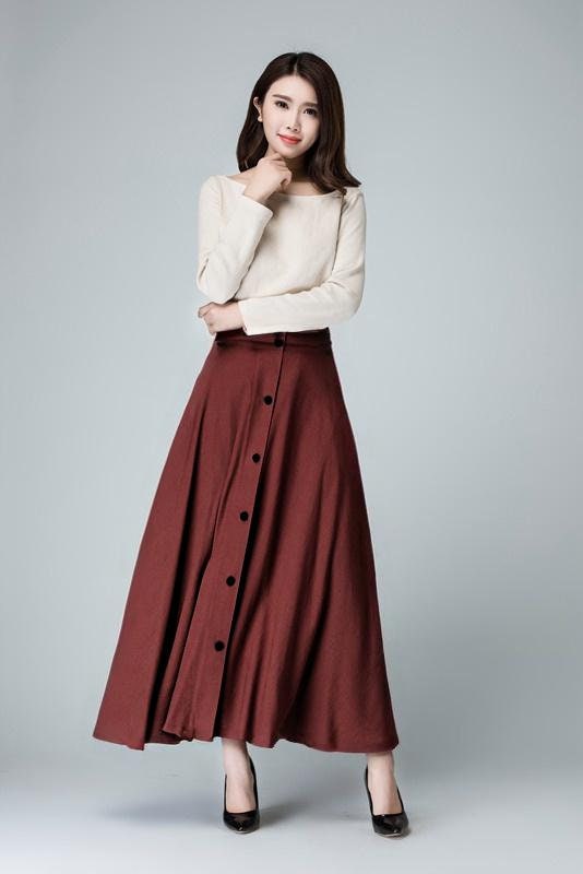 Button Front Cotton Linen Maxi Skirt, Linen Skirt, A Line