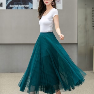 Jupe en mousseline de soie, jupe midi en tulle bohème à taille élastique, jupe en tulle de plage bleu pour femme, jupe d'été grand cercle swing, jupe longue de danse 4271 image 2