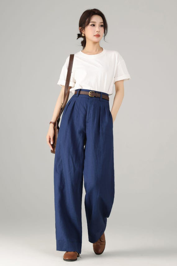 Wide Leg Blue Palazzo Linen pants 5758 Wide Leg Blue Palazzo Linen pants 5758