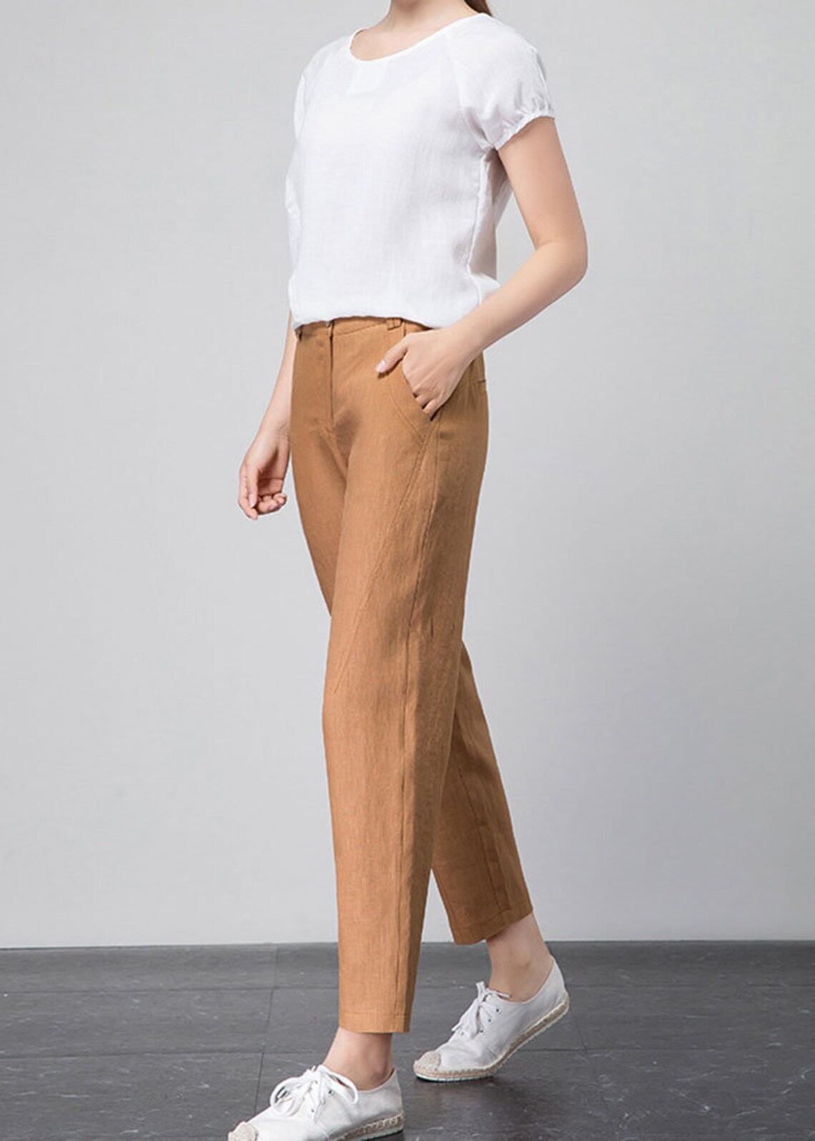 WOMENS KOOKAI BEIGE LINEN BUTTON CASUAL CLASSIC LONG PANTS TROUSERS SIZE 6-16 | eBay