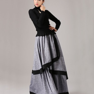 Gray long skirt linen maxi skirt layered skirt 0771# Gray long skirt linen maxi skirt layered skirt 0771#